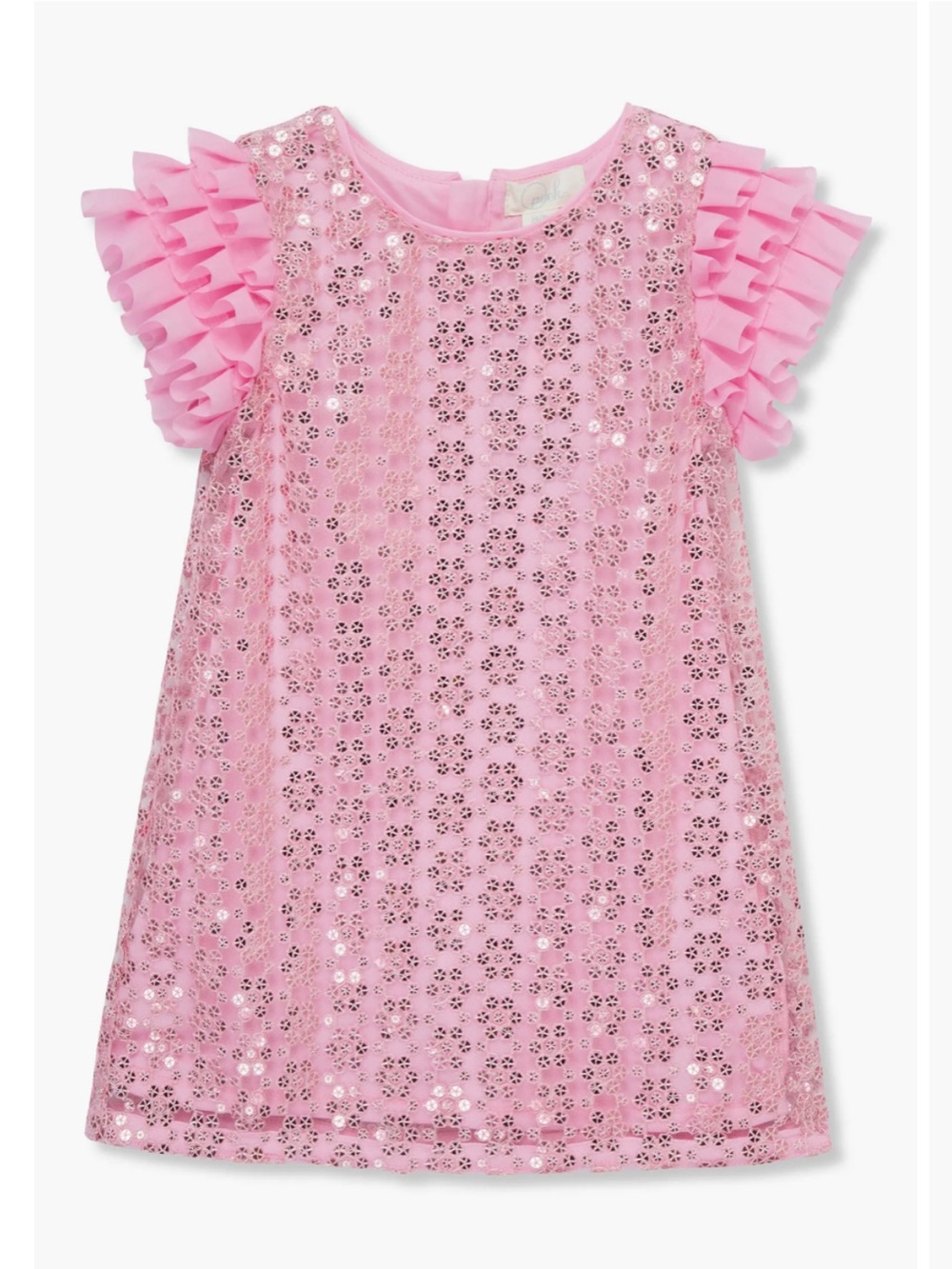 Peek Pink Sequin Ruffle Sleeve Shift Dress